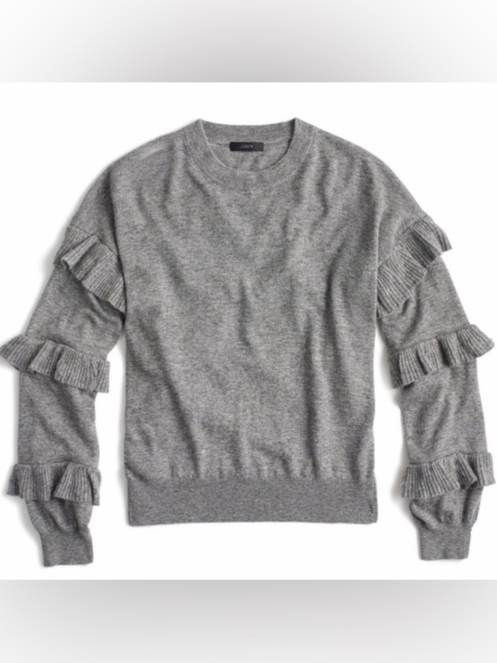 J. Crew wool blend grey sweater with ruffle sleeves women’s size medium